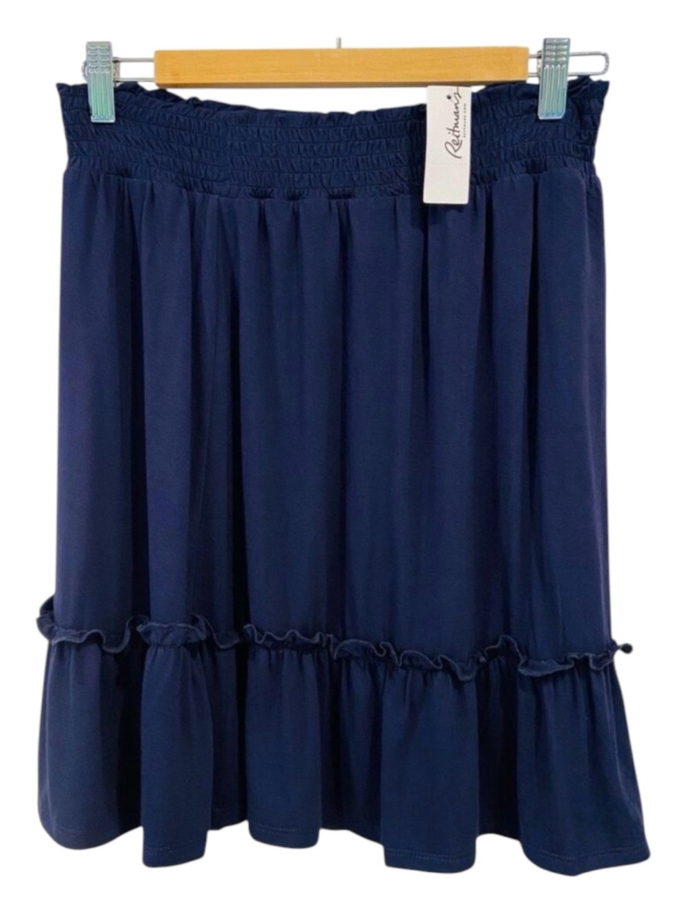 NWT Reitmans cute woven skirt navy blue soft jersey smock elastic waisted medium
